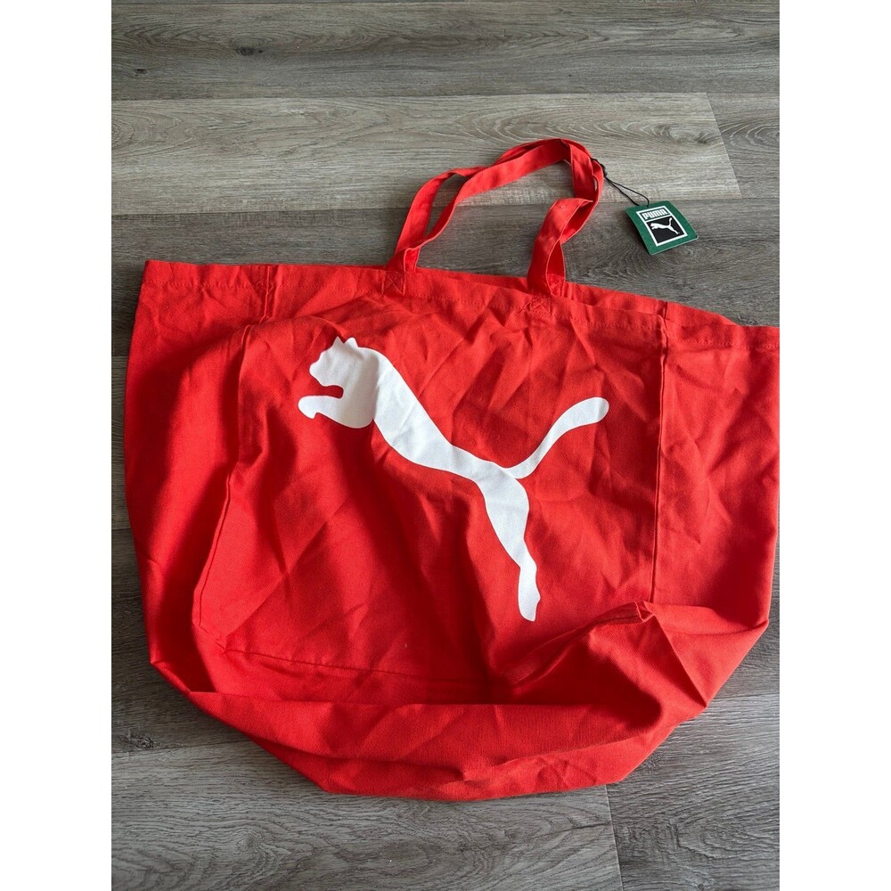 PUMA Large Red Logo Tote Bag | Reusable Shopping Bag | Gym Beach Travel | NWT